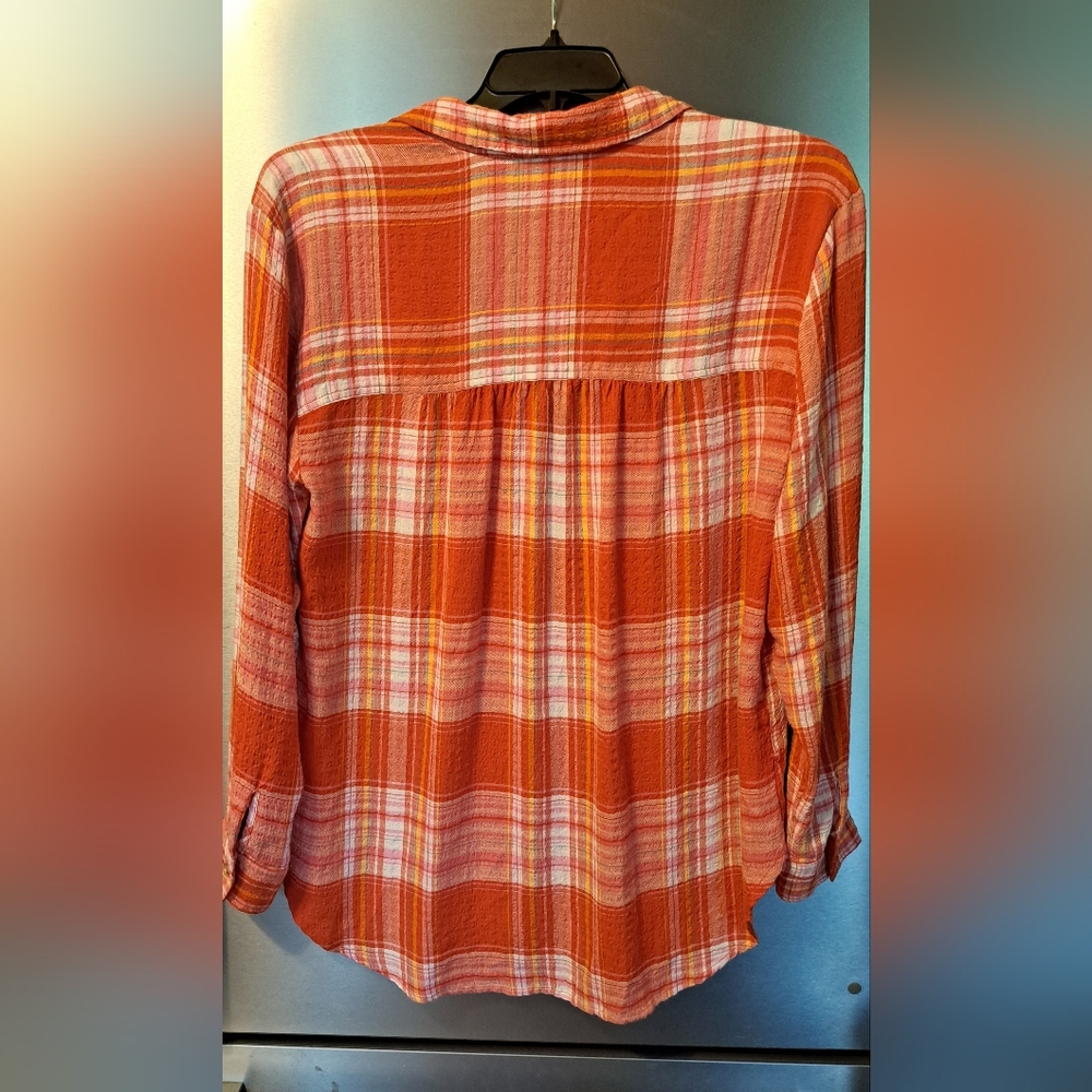 Pilcro The Hadley Relaxed Plaid Button Front Top Shirt Blouse Fall Viscose Bld M - Picture 7 of 9